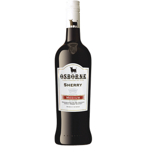 Ein ansprechendes Bild der Osborne Sherry-Flasche, die mit ihrem eleganten Design und dem charakteristischen Stier auffällt.