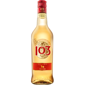 Osborne 103 Solera, eine ansprechend gestaltete Flasche, die den edlen Inhalt in einem klaren, modernen Stil präsentiert.