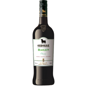 Die Flasche ist mit einem grünen Schriftzug 'Bailen' versehen, was auf die Herkunft des Sherrys aus Jerez hinweist.
